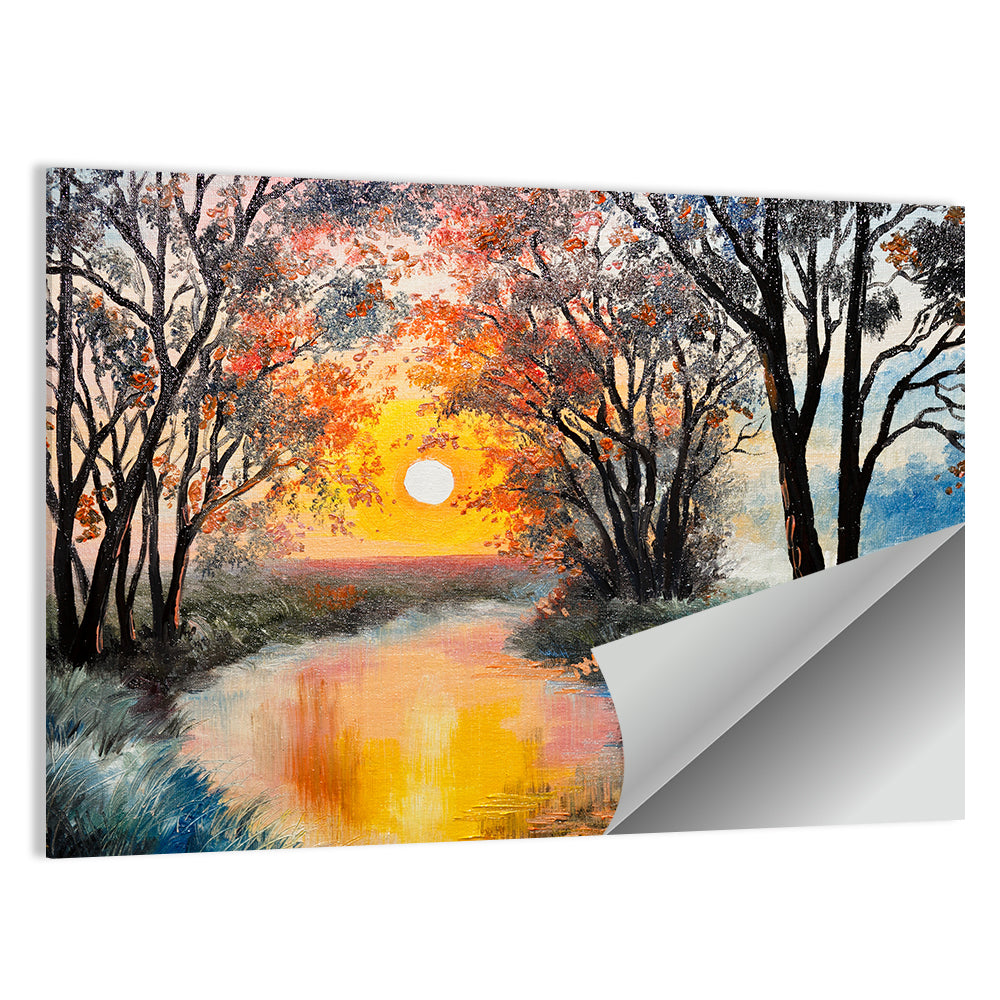 Golden Hour River Watercolor Wall Art