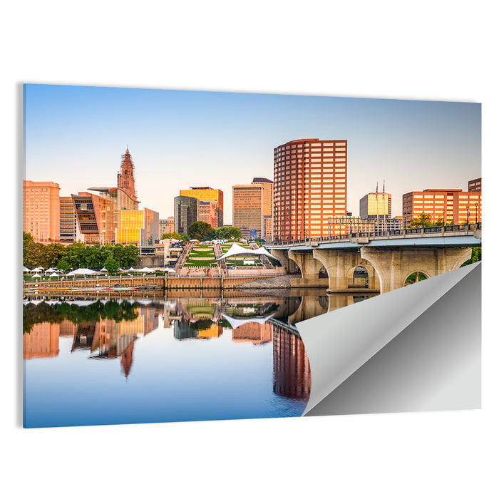 Hartford Skyline with River Reflection Wall Art as a poster print