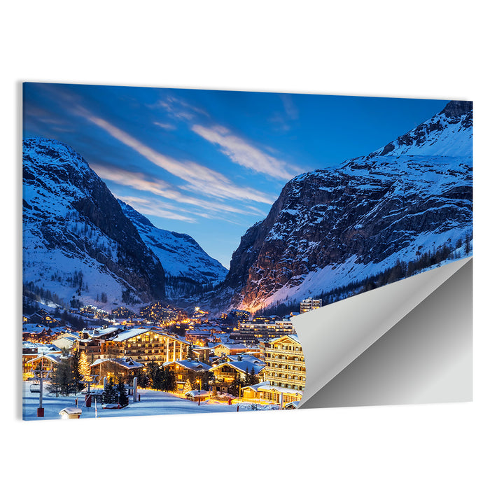 Twilight Ski Village in the French Alps Wall Art as a poster print