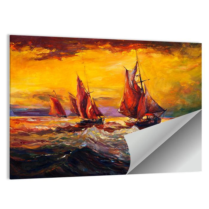 Three Sailboats at Sunset Wall Art as a poster print