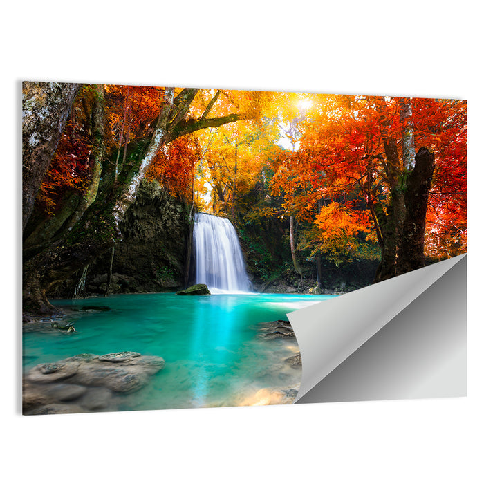 Autumn Forest Waterfall, Thailand Wall Art as a poster print