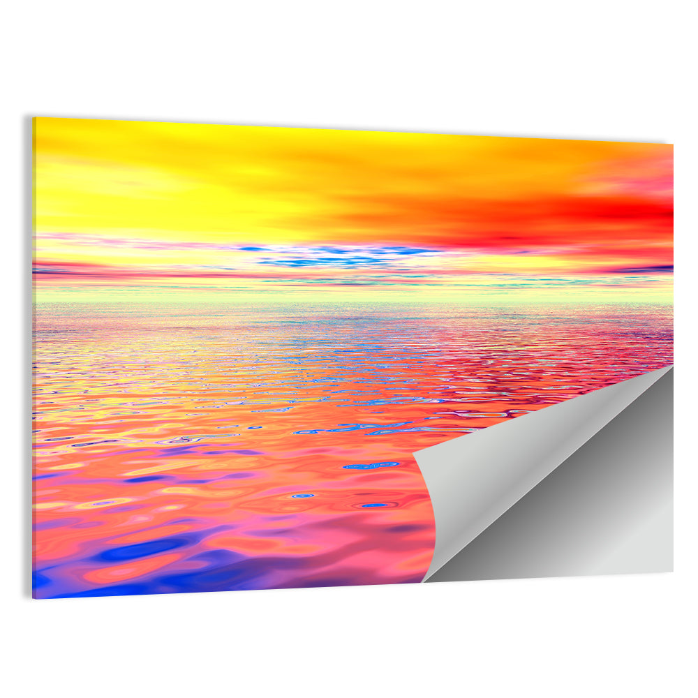 Surreal Ocean Sunset Illustration Wall Art