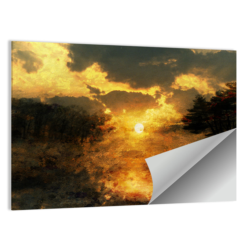 Golden Sunset Over Lake Wall Art