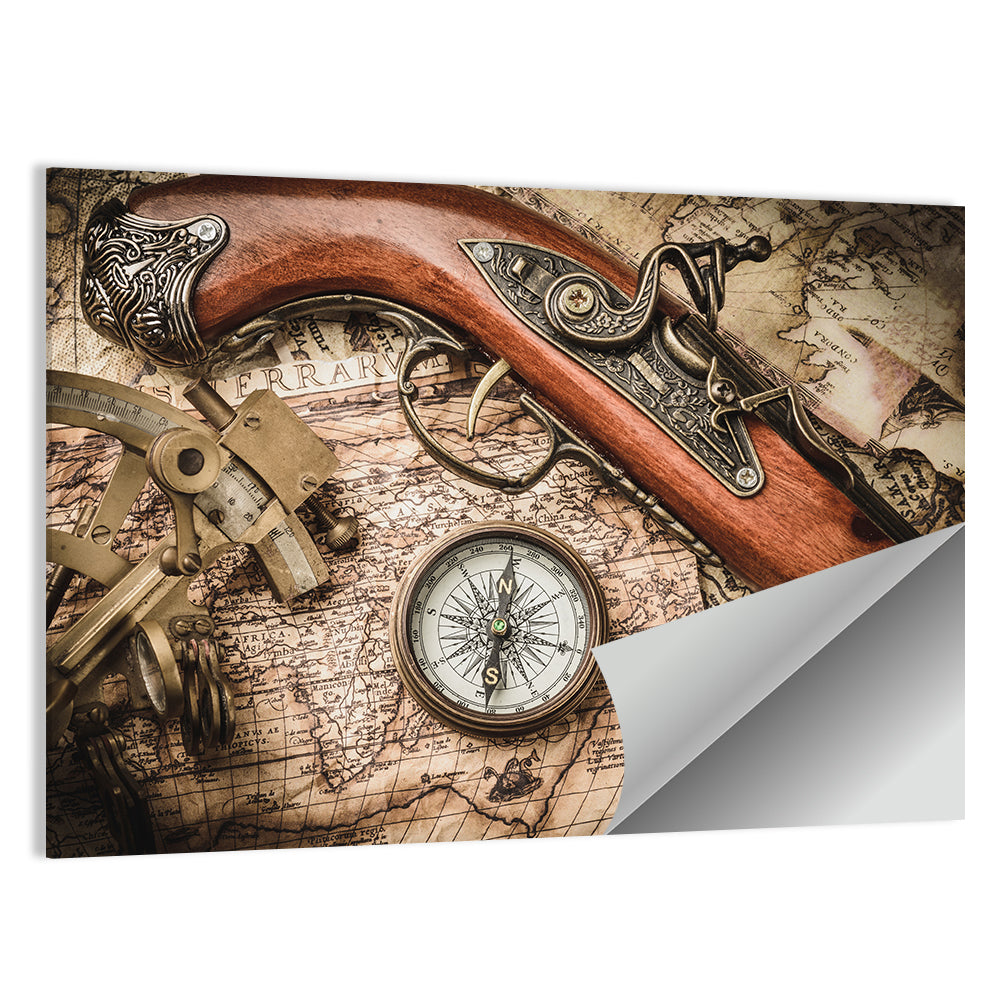 Antique Nautical Instruments with Flintlock Wall Art