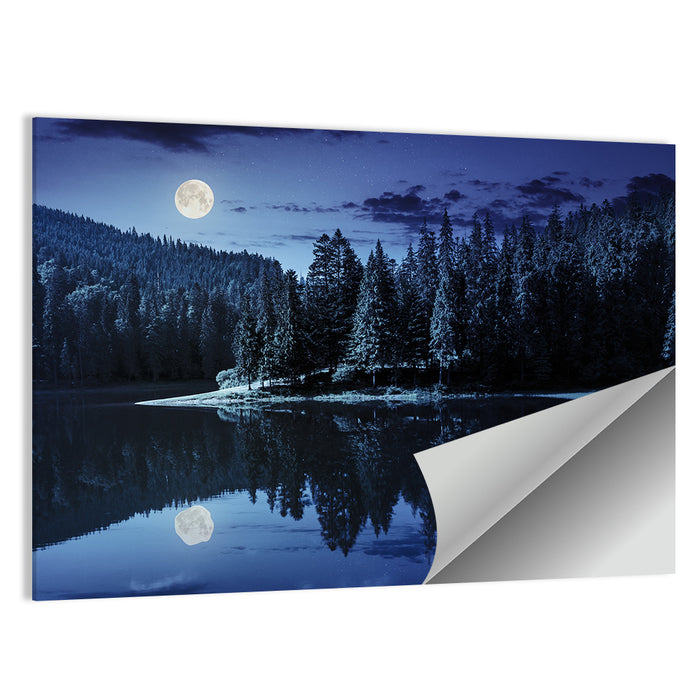 Moonlit Pine Lake Wall Art as a poster print