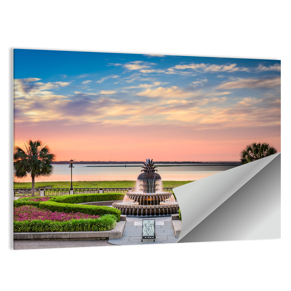 Charleston Pineapple Fountain at Sunset Wall Art