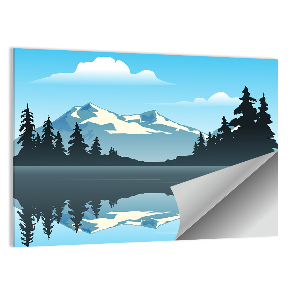 Mountain Lake Reflection Illustration Wall Art