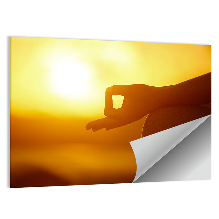 Lotus Pose on Beach at Sunset Wall Art as a poster print