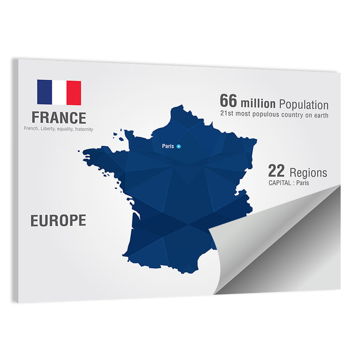 Geometric France Map with Flag Wall Art as a poster print