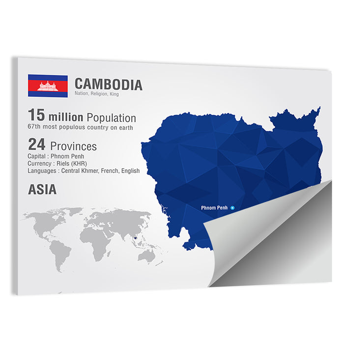 Cambodia Geometric Map Wall Art as a poster print