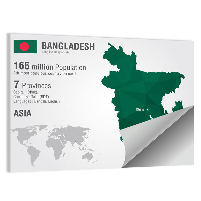Bangladesh Map with Dhaka Marker Wall Art as a poster print