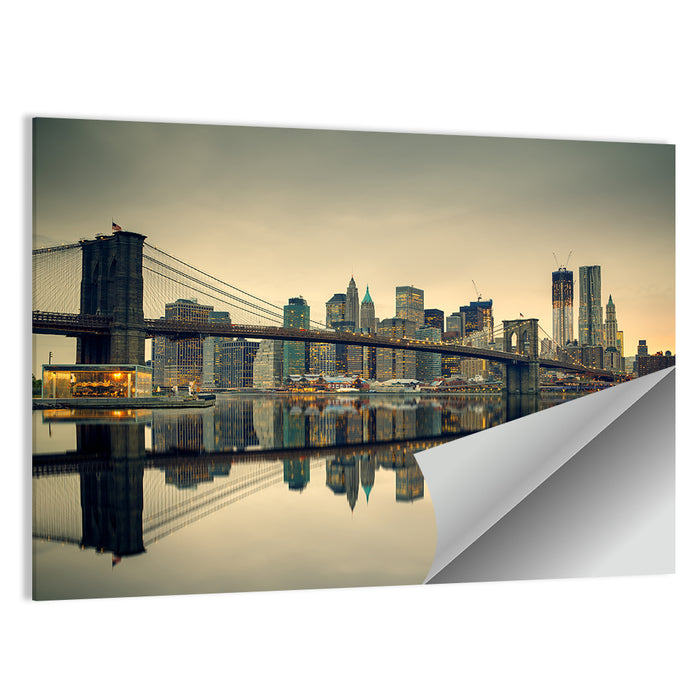 Brooklyn Bridge at Dusk, Manhattan Skyline Wall Art as a poster print