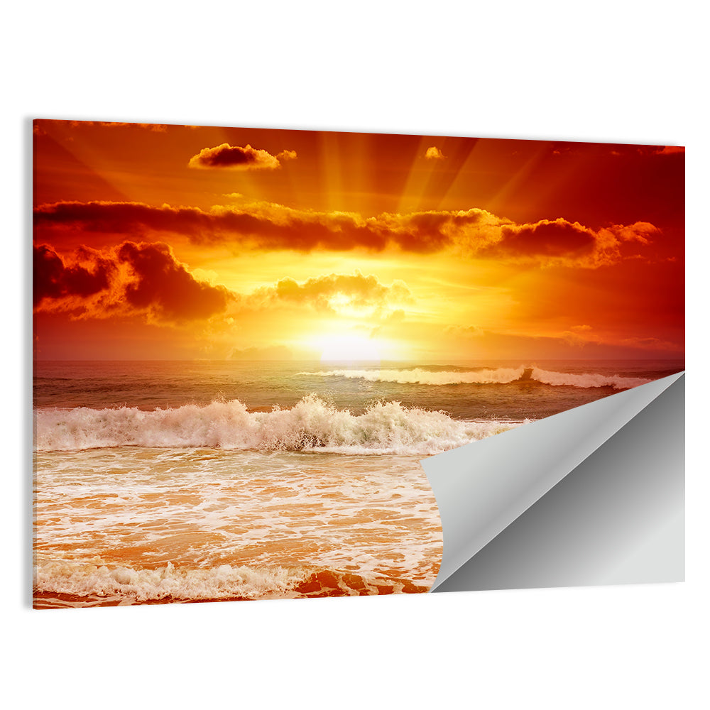 Golden Sunset Over Ocean Waves Wall Art