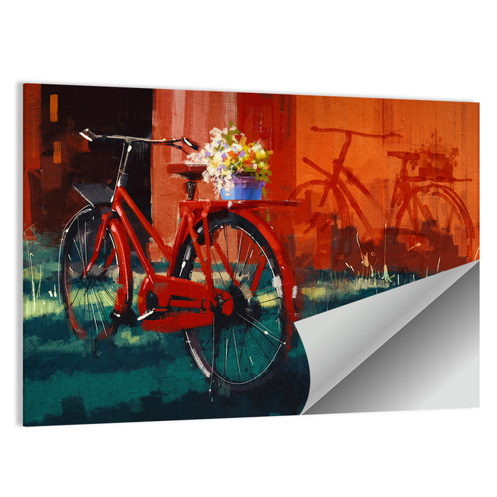 Vintage Bicycle with Floral Basket Wall Art as a poster print