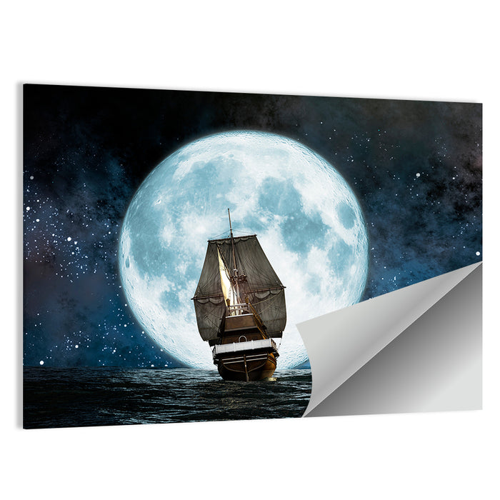 Moonlit Sailboat at Sea Wall Art as a poster print