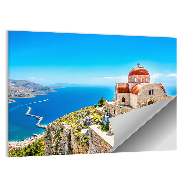 Cliffside Church in Greece Wall Art as a poster print