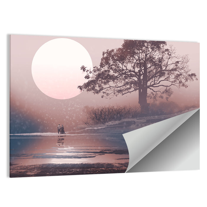 Couple Under Moon Wall Art as a poster print