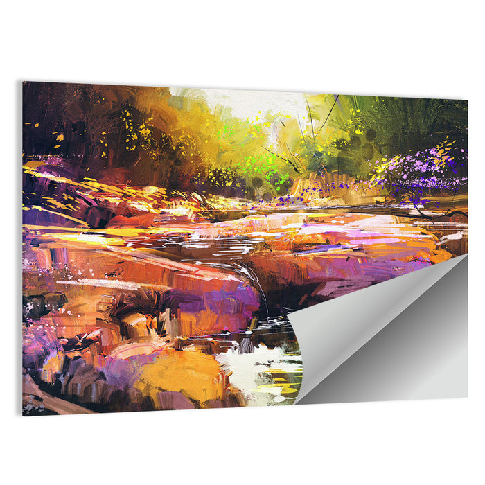 Autumn Stream with Textured Rocks Wall Art as a poster print