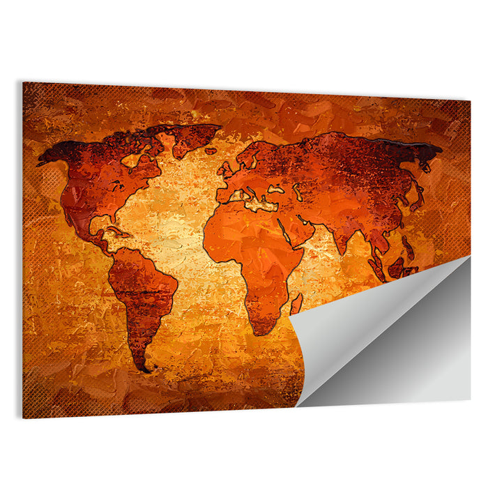 Glowing Orange World Map Wall Art as a poster print