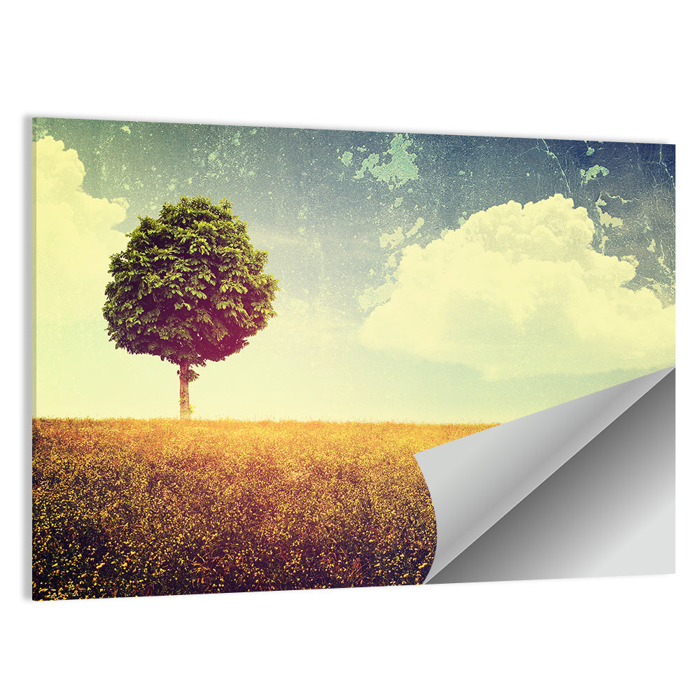 Vintage Field with Lone Tree Wall Art