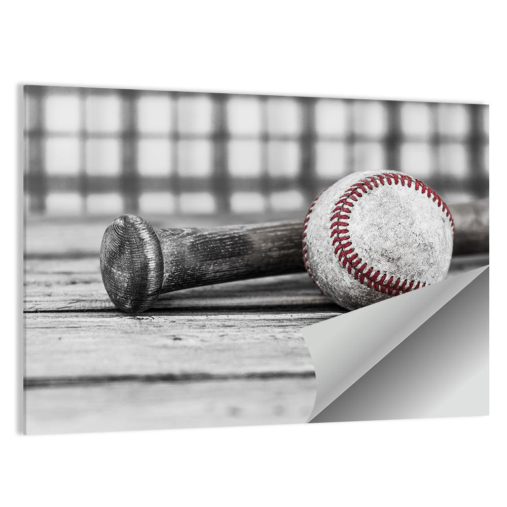 Worn Baseball and Bat on Wood Wall Art