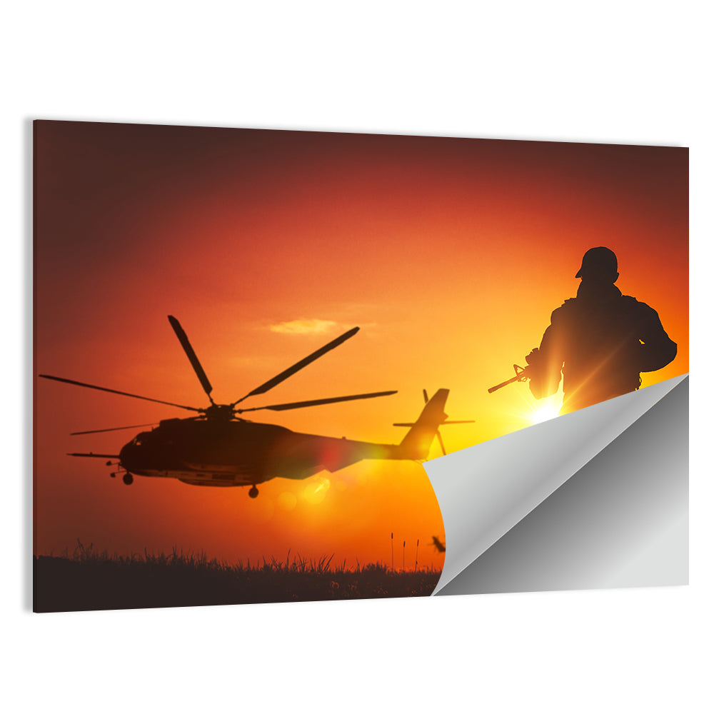 Soldier Silhouette at Sunset Wall Art