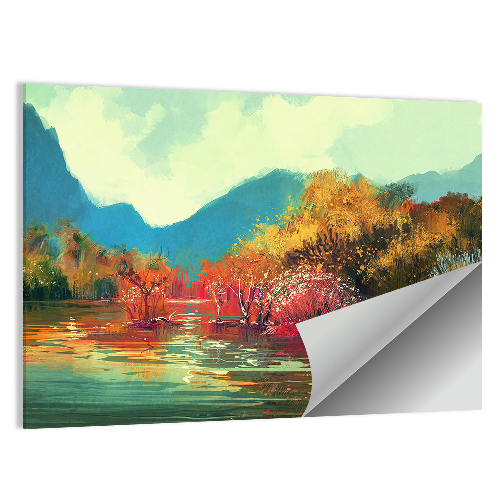 Golden Autumn Lake Reflection Wall Art