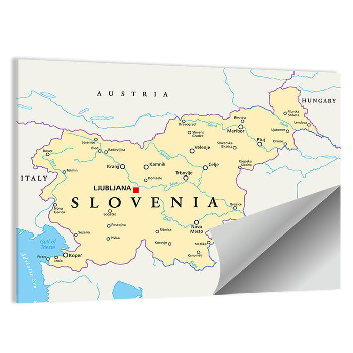 Slovenia Political Map Wall Art as a poster print
