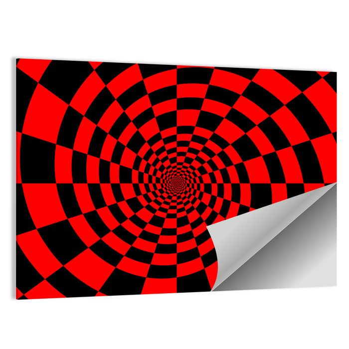 Red and Black Spiral Checkerboard Wall Art as a poster print