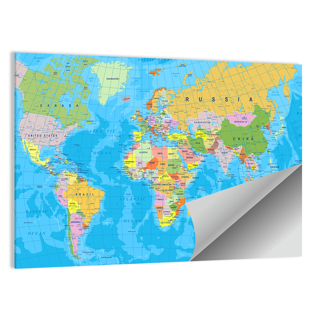 Colorful Mercator World Map Wall Art