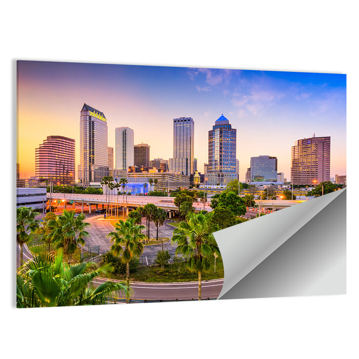 Tampa Downtown Skyline at Sunset Wall Art as a poster print