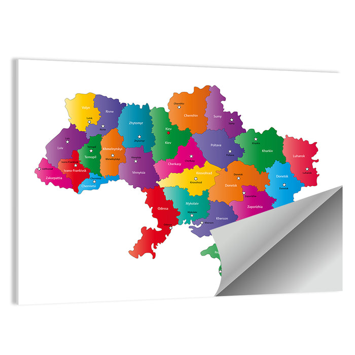 Colorful Ukraine Map Wall Art as a poster print