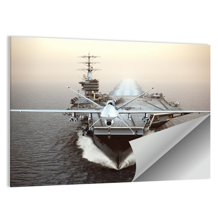 Drone Over Aircraft Carrier Wall Art as a poster print