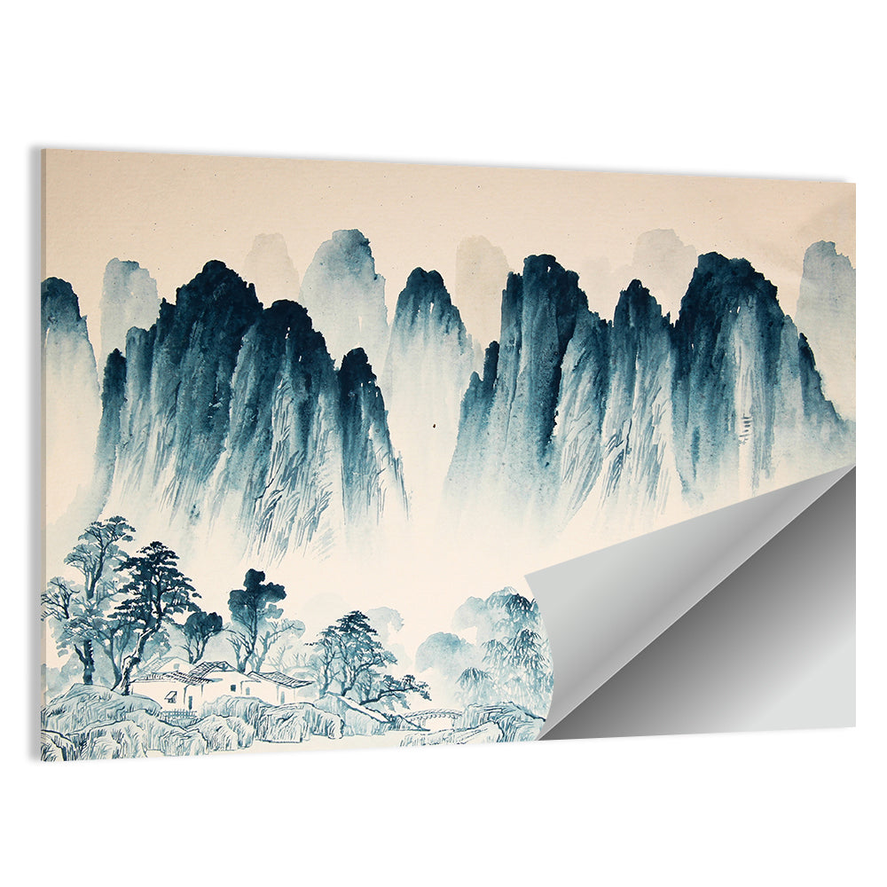 Misty Mountain with Fisherman Wall Art