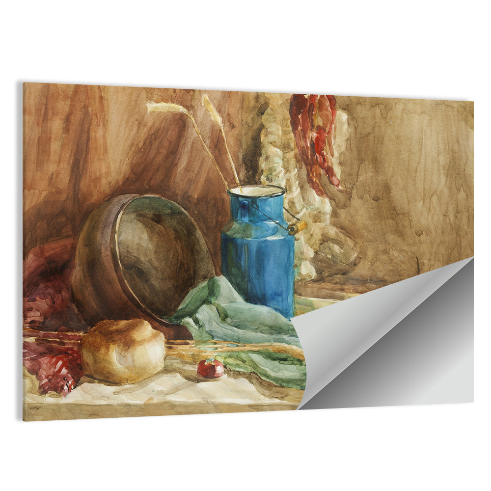 Blue Milk Can Watercolor Still Life Wall Art