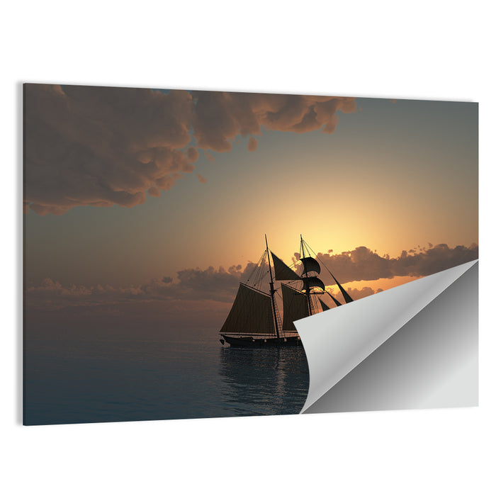 Golden Schooner at Sunset Wall Art as a poster print