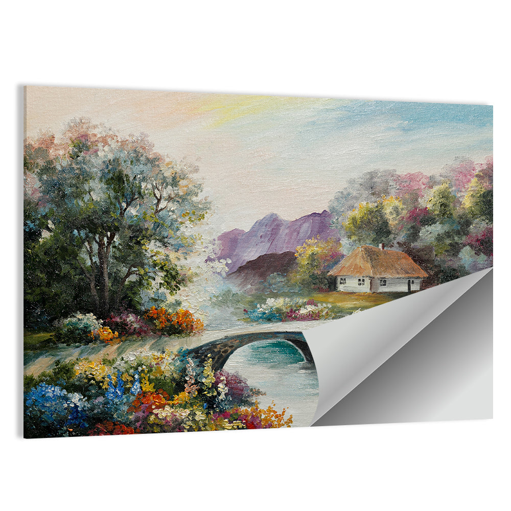 Thatched Cottage with Stone Bridge Wall Art