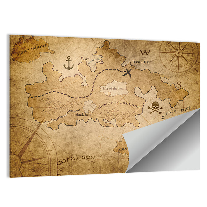 Vintage Pirate Treasure Map Wall Art as a poster print