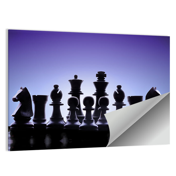 Blue Backlit Chess Pieces Wall Art as a poster print