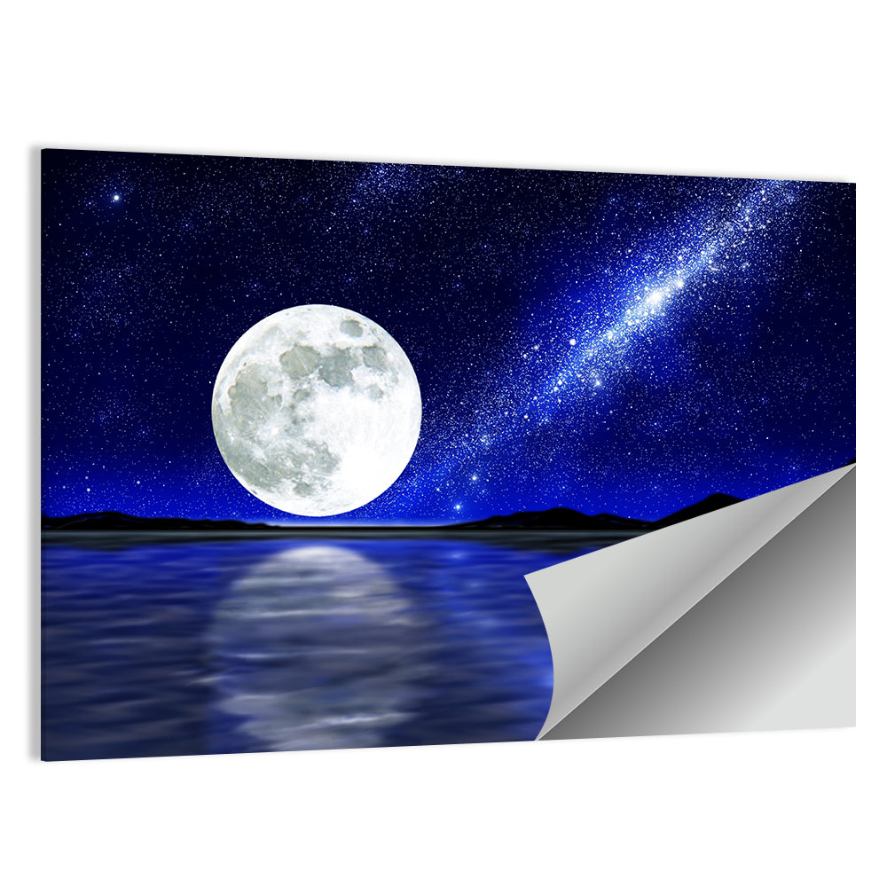 Moon and Milky Way Over Lake Wall Art