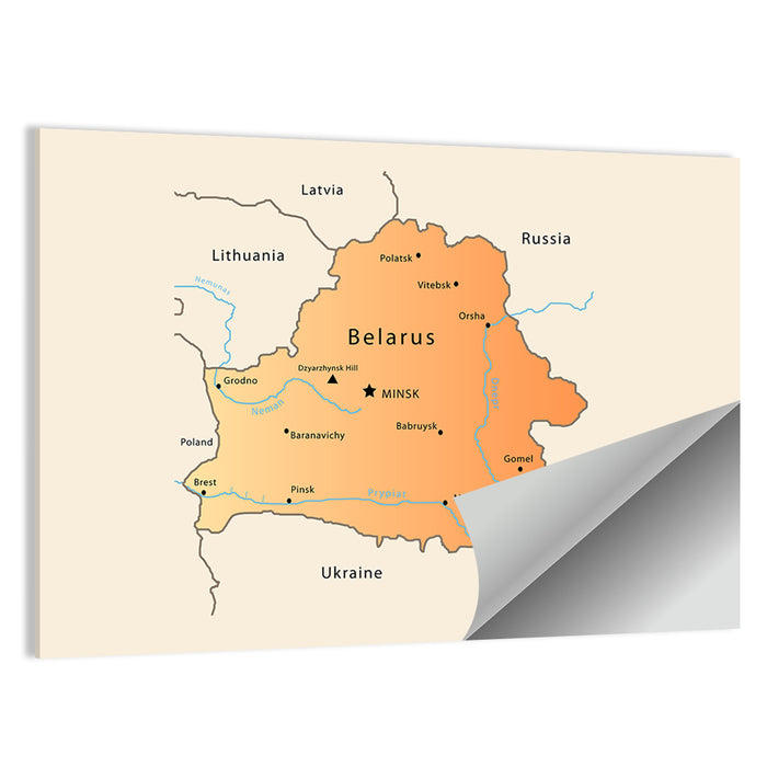 Belarus Cartographic Map Wall Art as a poster print