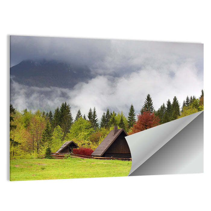 Slovenian Alps Cabin in Fog Wall Art as a poster print
