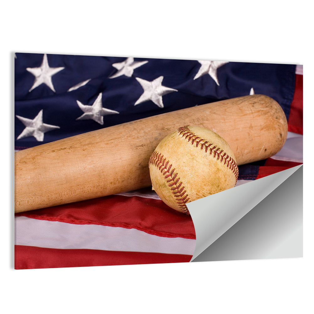 Baseball and Bat on American Flag Wall Art