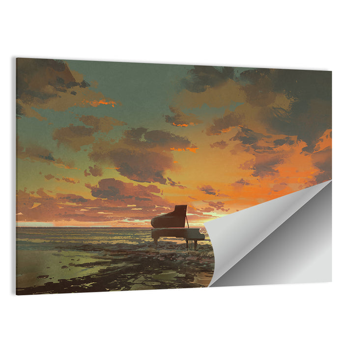 Piano on the Beach at Sunset Wall Art as a poster print