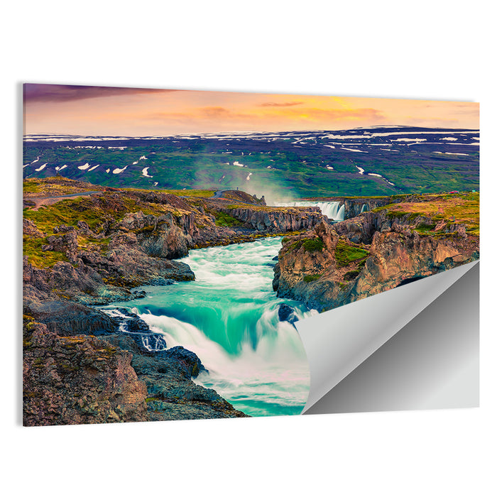 Godafoss Sunset Cascade Wall Art as a poster print