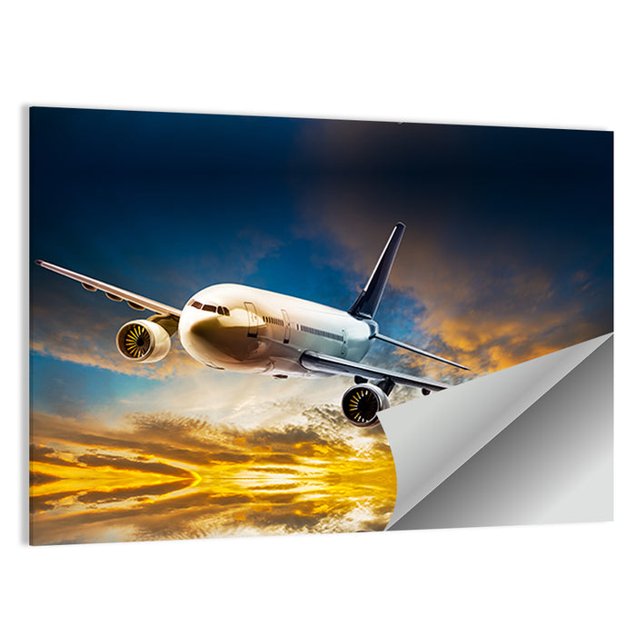 Jet Over Golden Cloudscape Wall Art as a poster print