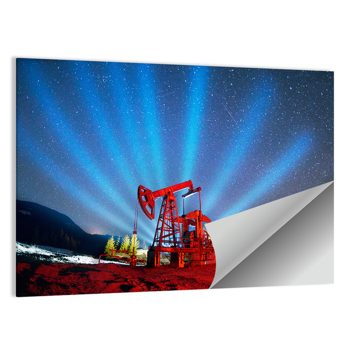 Starry Night Oil Pump Jack Wall Art as a poster print