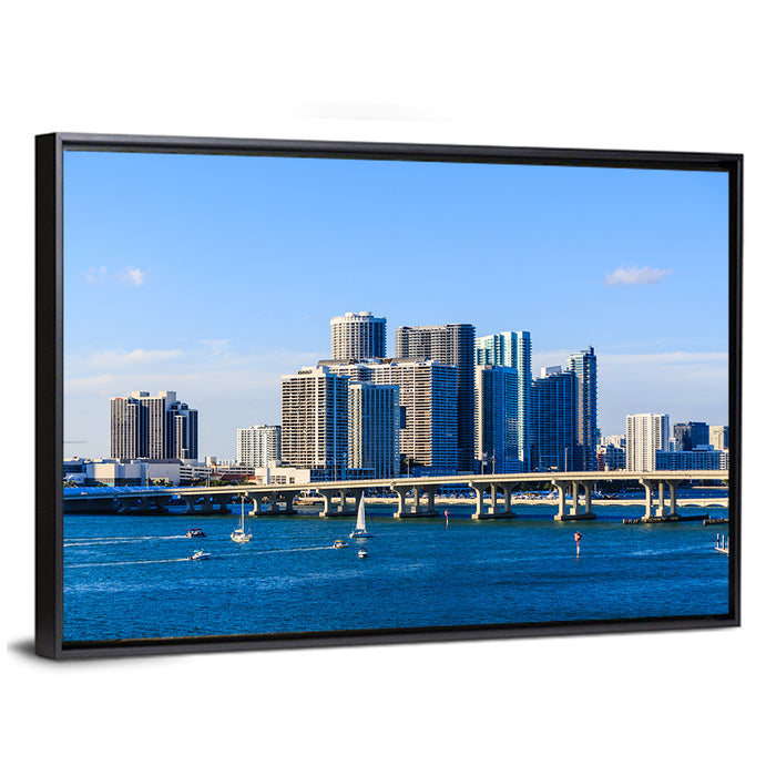 Miami Skyline Wall Art as a framed canvas