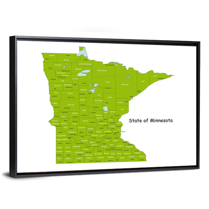 Green Minnesota County Map Wall Art