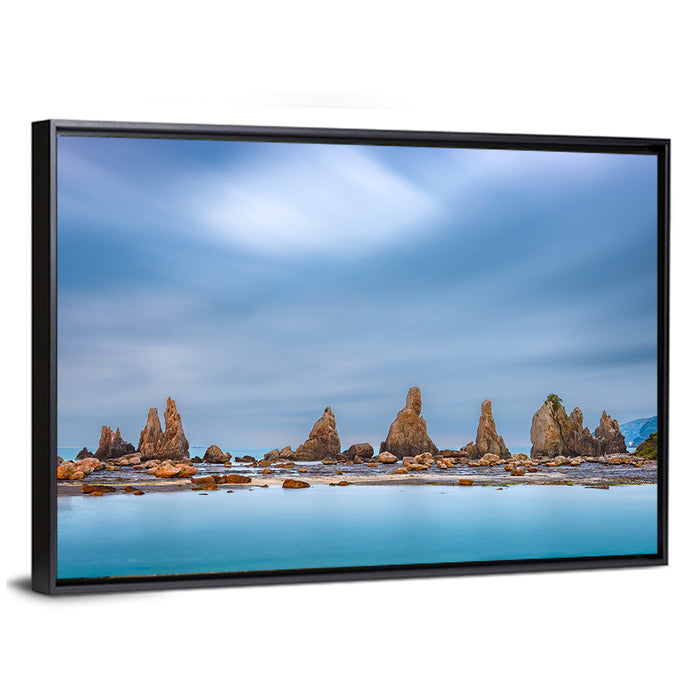 Hashigui Iwa Sea Stacks, Japan Wall Art as a framed canvas